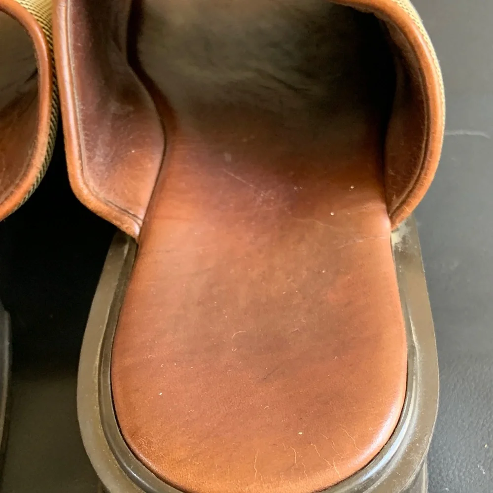 Made in Italy Leather Slide Sandals Neutral Tan Brown Cushioned Footbed Comfort